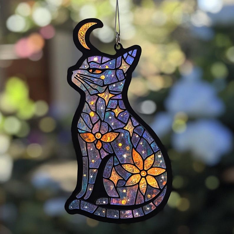 Celestial Cat Stain Glass Suncatcher
