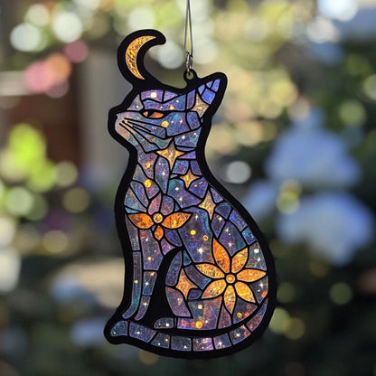 Celestial Cat Stain Glass Suncatcher