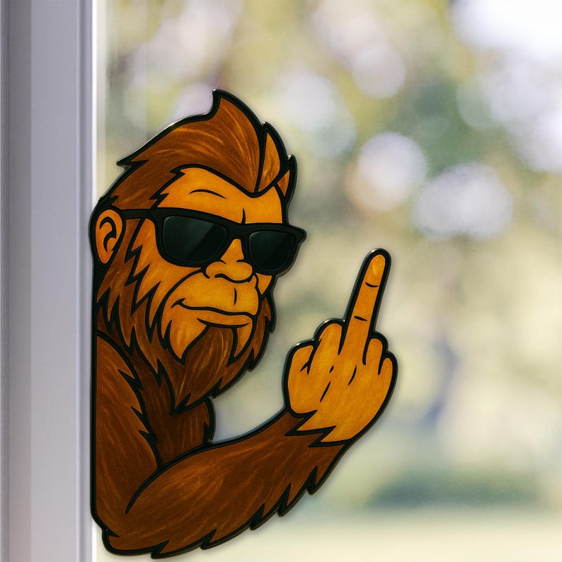 Peeking Bigfoot Middle Finger Sticker