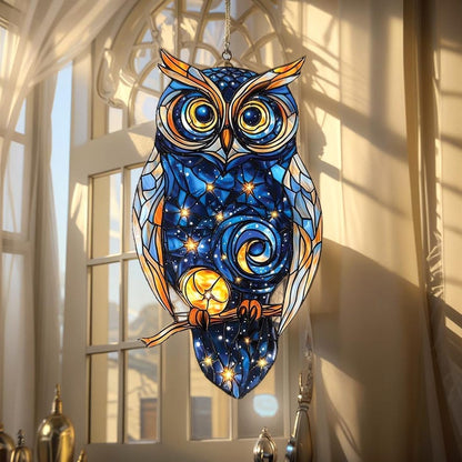 Galaxy Owl Stained Glass Suncatcher