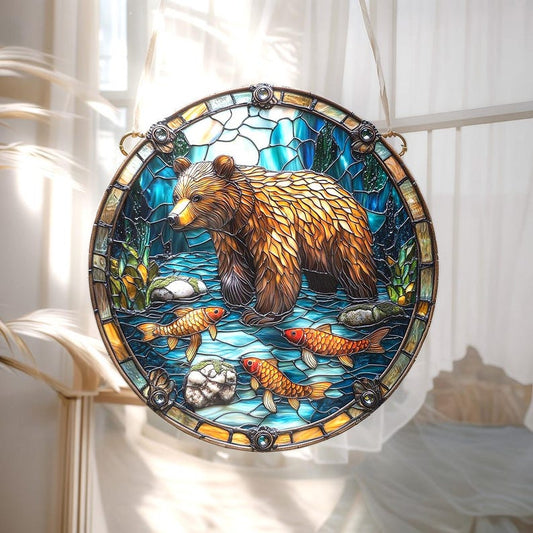 Grizzly Bear Stained Glass Suncatcher