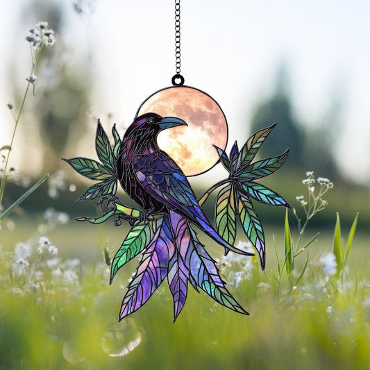 Mystic Raven Stained Glass Suncatcher
