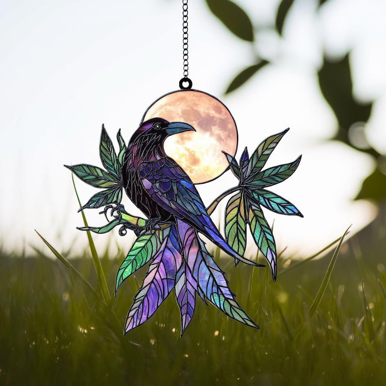 Mystic Raven Stained Glass Suncatcher