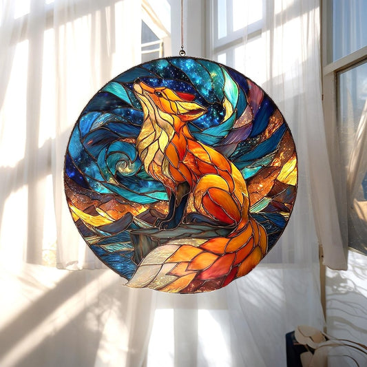 Celestial Fox Stain Glass Suncatcher