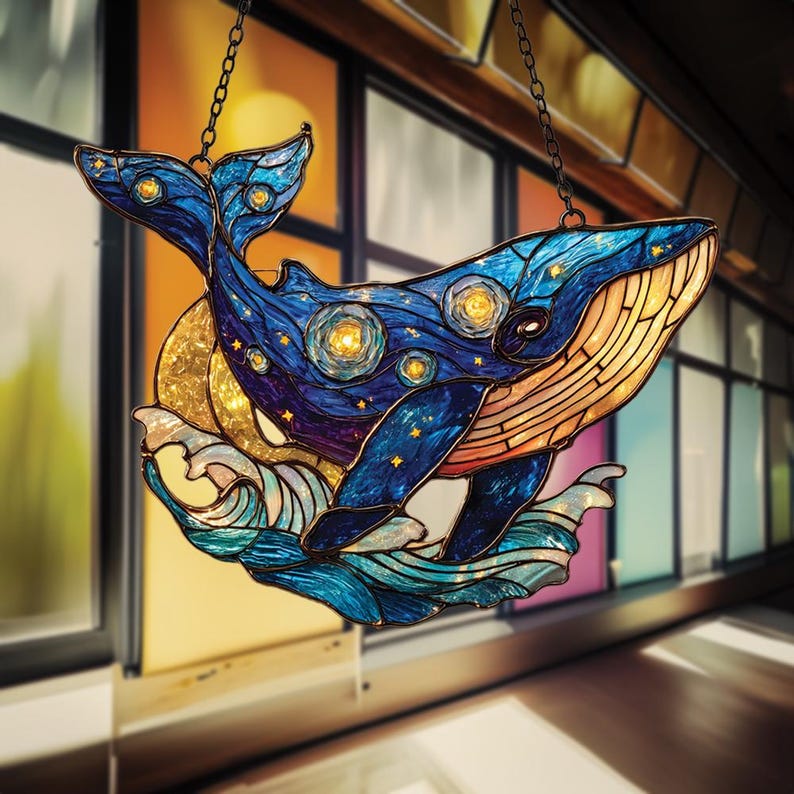 Galaxy Whale Stain Glass Suncatcher