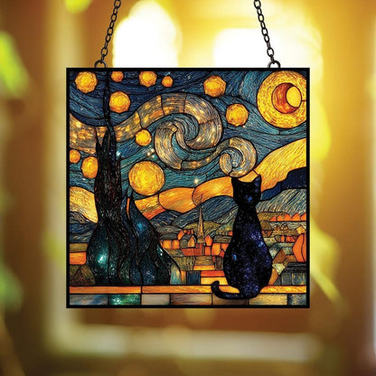 Midnight Cat Stain Glass Suncatcher