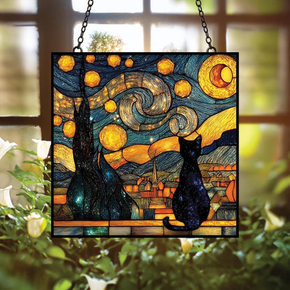 Midnight Cat Stain Glass Suncatcher