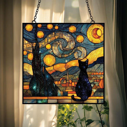 Midnight Cat Stain Glass Suncatcher