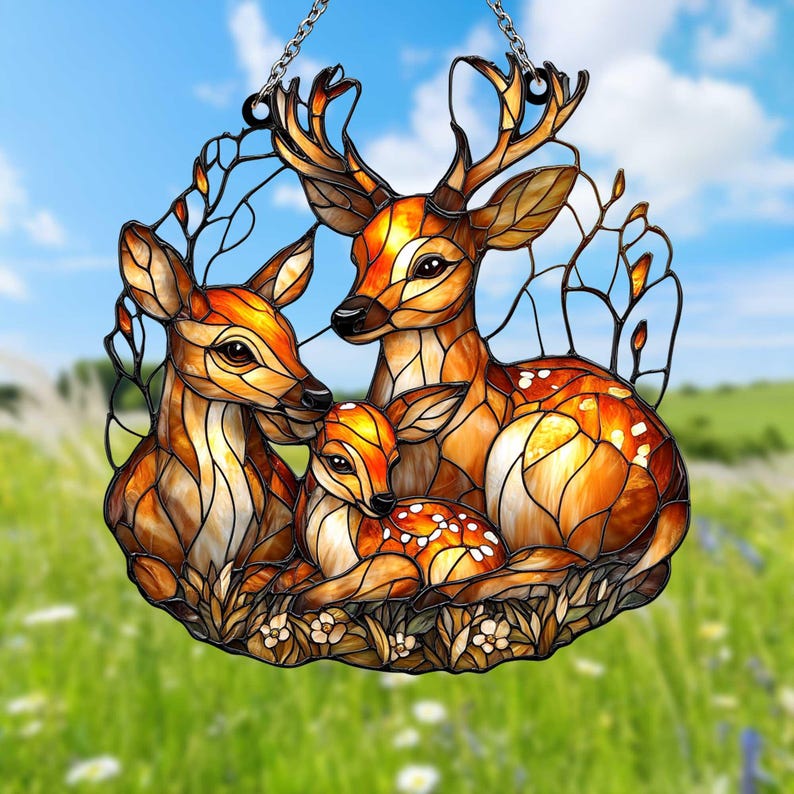 Acrylic Deer Family Window Hanging