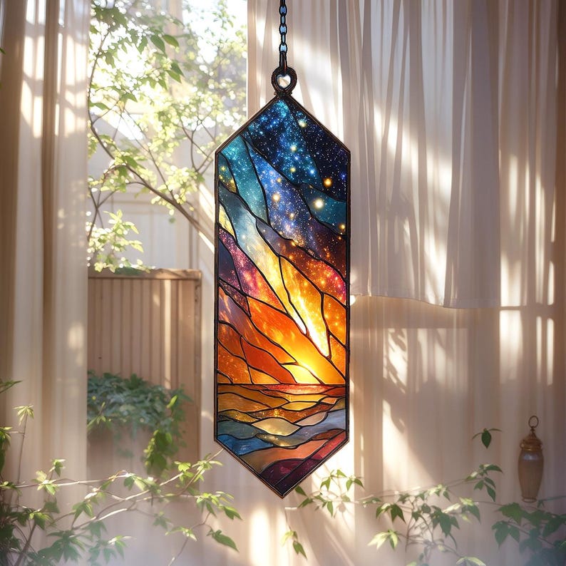 Galaxy Sunset Stained Glass Suncatcher