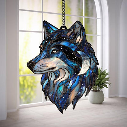 Wolf Moon Stain Glass Suncatcher