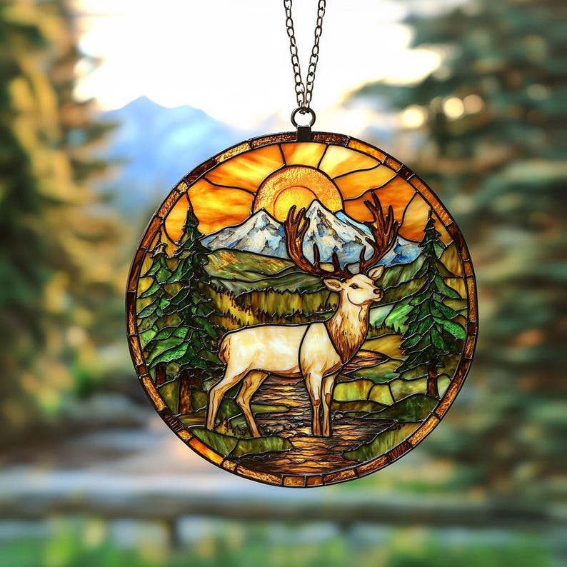 Majestic Deer Round Stain Glass Suncatcher