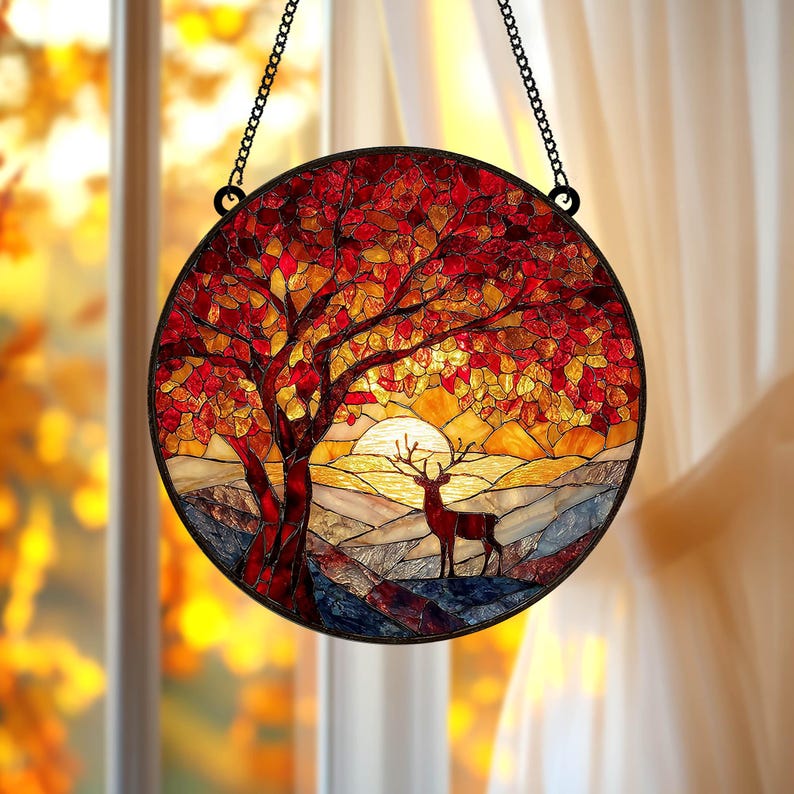 Autumn Forest Deer Acrylic Window Hanging