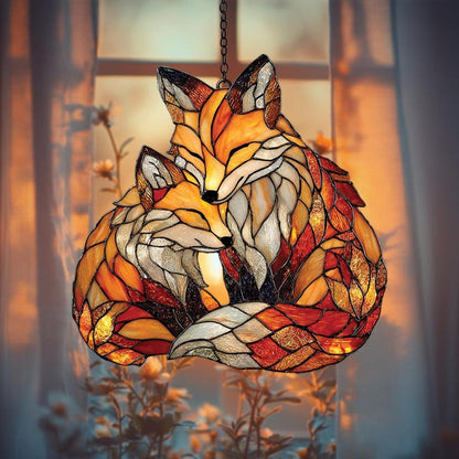 Woodland Fox Pair Acrylic Window Hanging