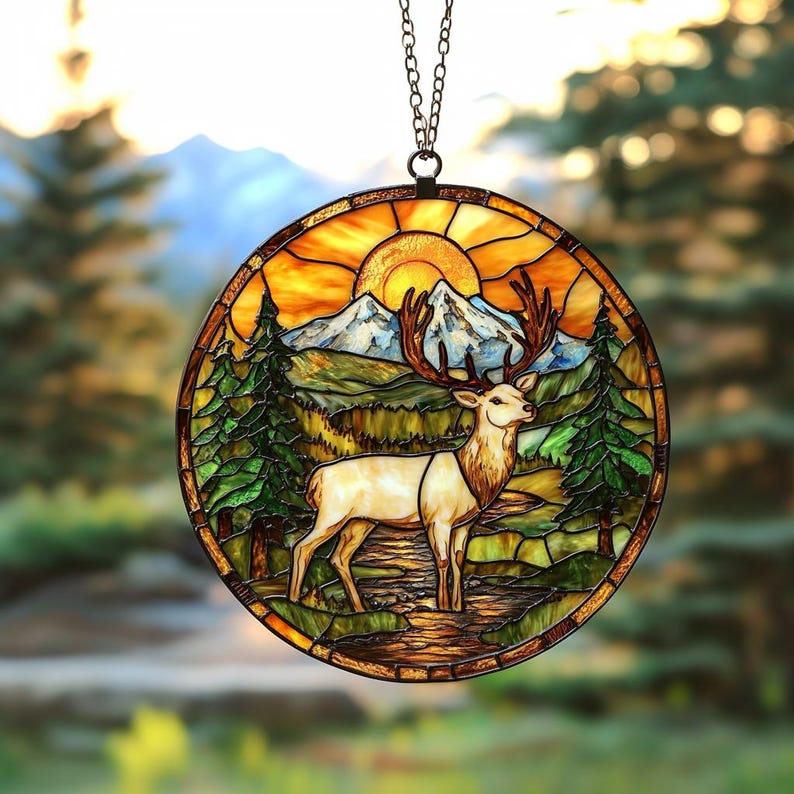 Majestic Deer Round Stain Glass Suncatcher