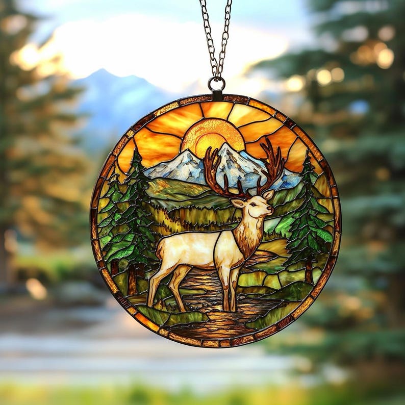 Majestic Deer Round Stain Glass Suncatcher
