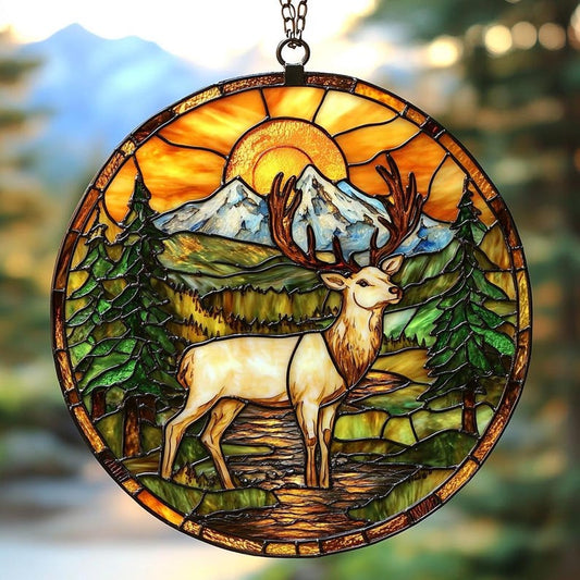 Majestic Deer Round Stain Glass Suncatcher