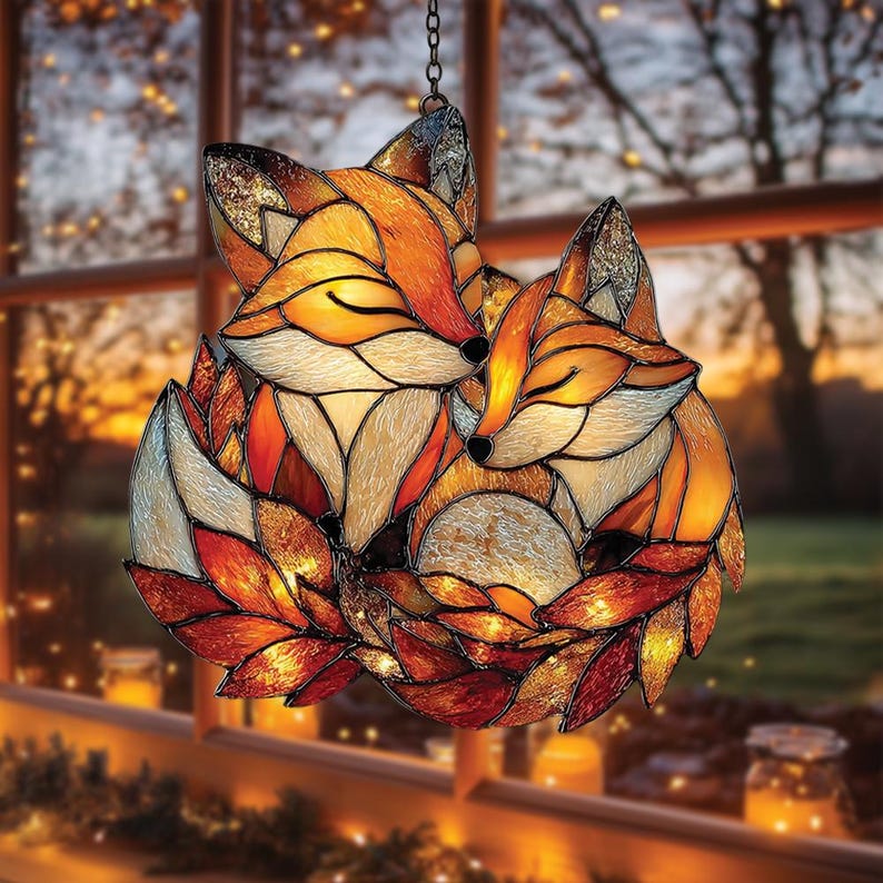 Woodland Fox Pair Acrylic Window Hanging