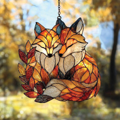 Woodland Fox Pair Acrylic Window Hanging