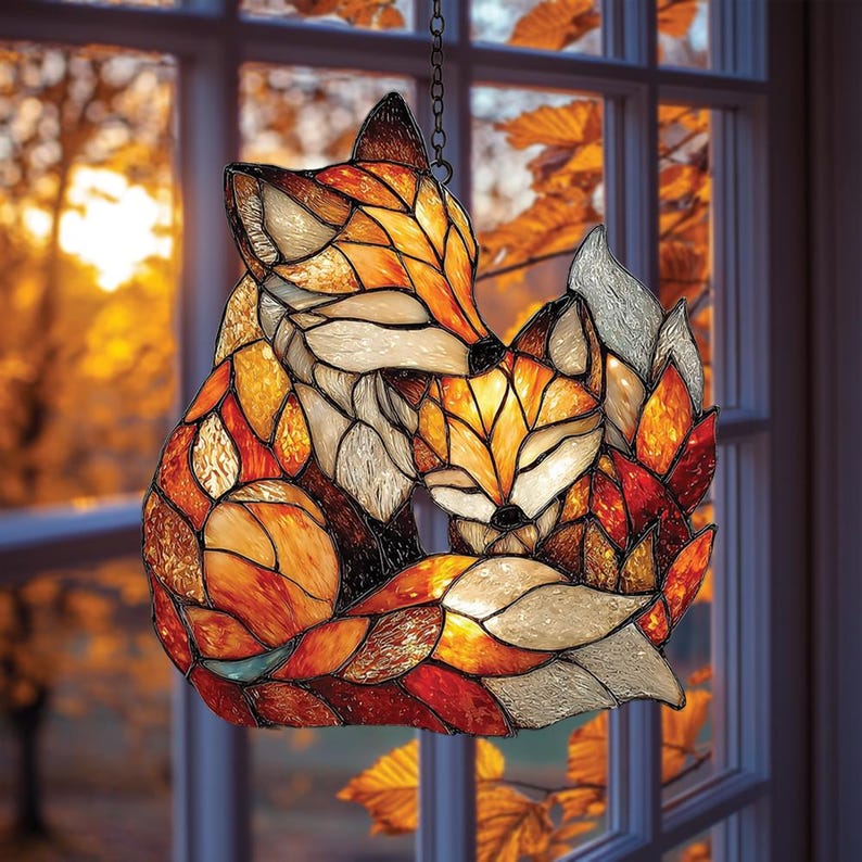 Woodland Fox Pair Acrylic Window Hanging