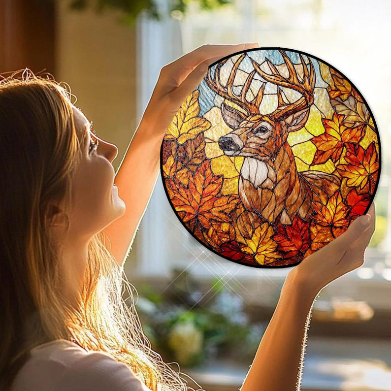 Autumn Deer Stain Glass Suncatcher