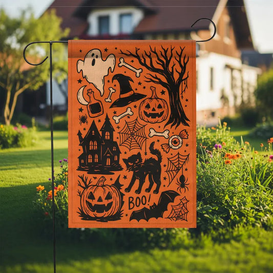 Black Cat Witch - Vintage Halloween Garden Flag