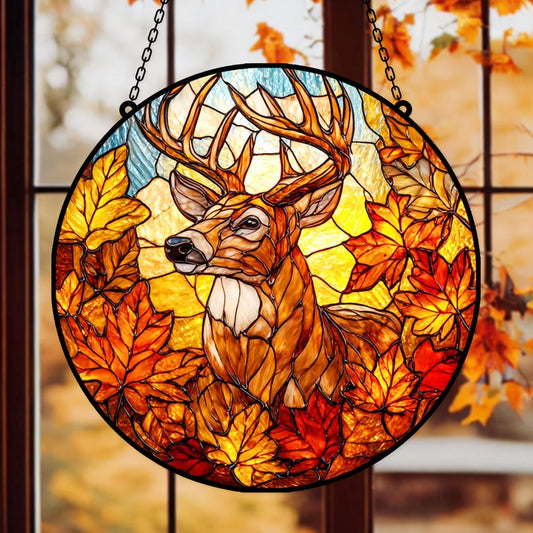 Autumn Deer Stain Glass Suncatcher
