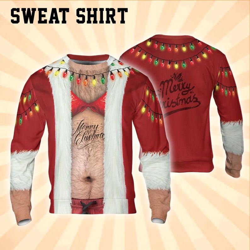 Funny Santa Bikini All Over Print Shirt, Ugly Christmas Outfit, Family Matching Tee