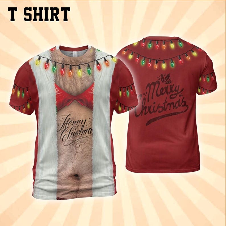 Funny Santa Bikini All Over Print Shirt, Ugly Christmas Outfit, Family Matching Tee