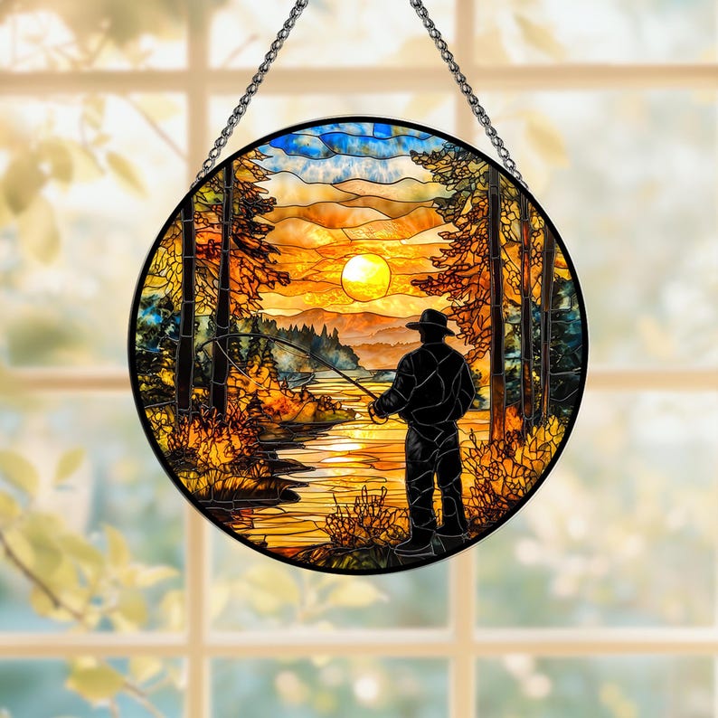 Stained Glass Fly Fishing Sunset