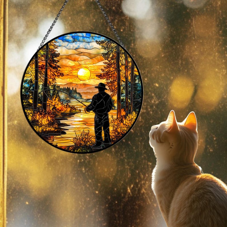Stained Glass Fly Fishing Sunset