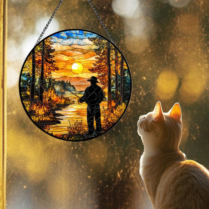 Stained Glass Fly Fishing Sunset