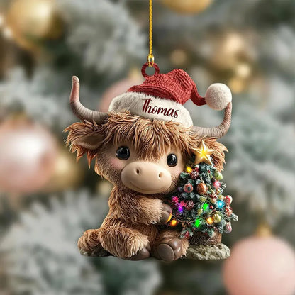 Personalized Cute Highland Cow Christmas Ornament