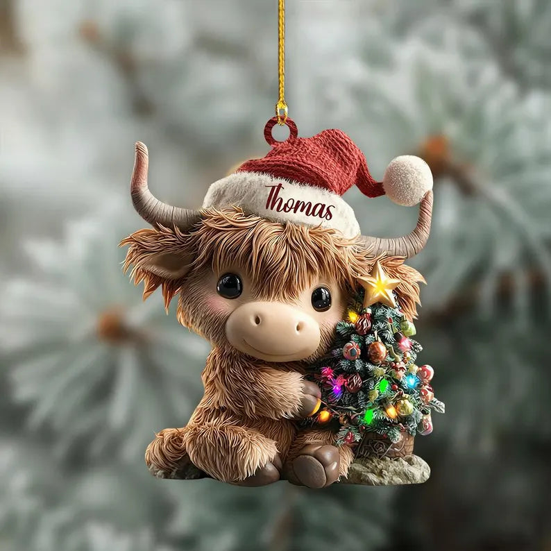 Personalized Cute Highland Cow Christmas Ornament