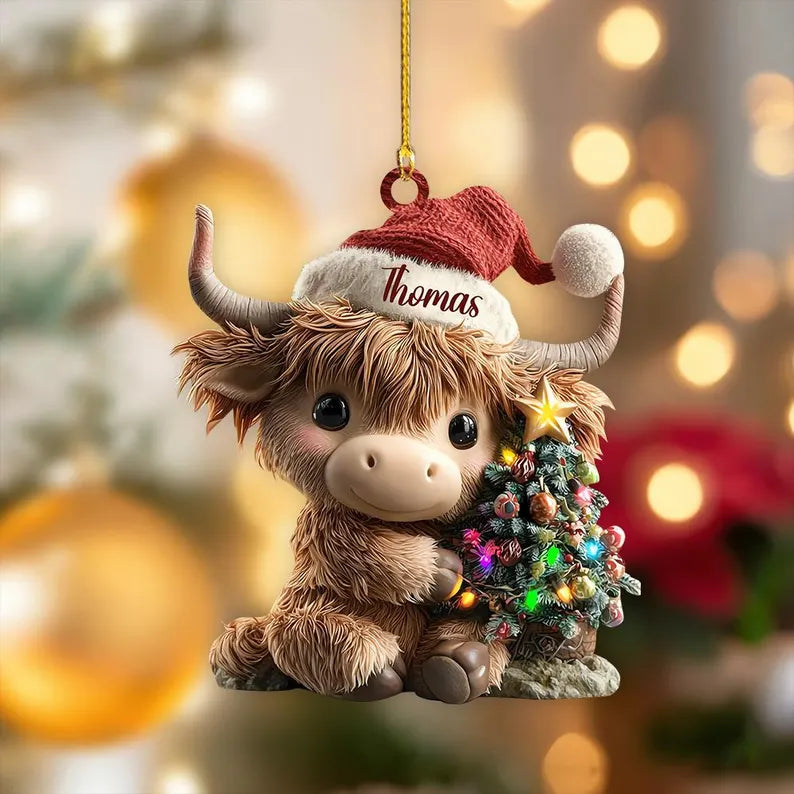 Personalized Cute Highland Cow Christmas Ornament