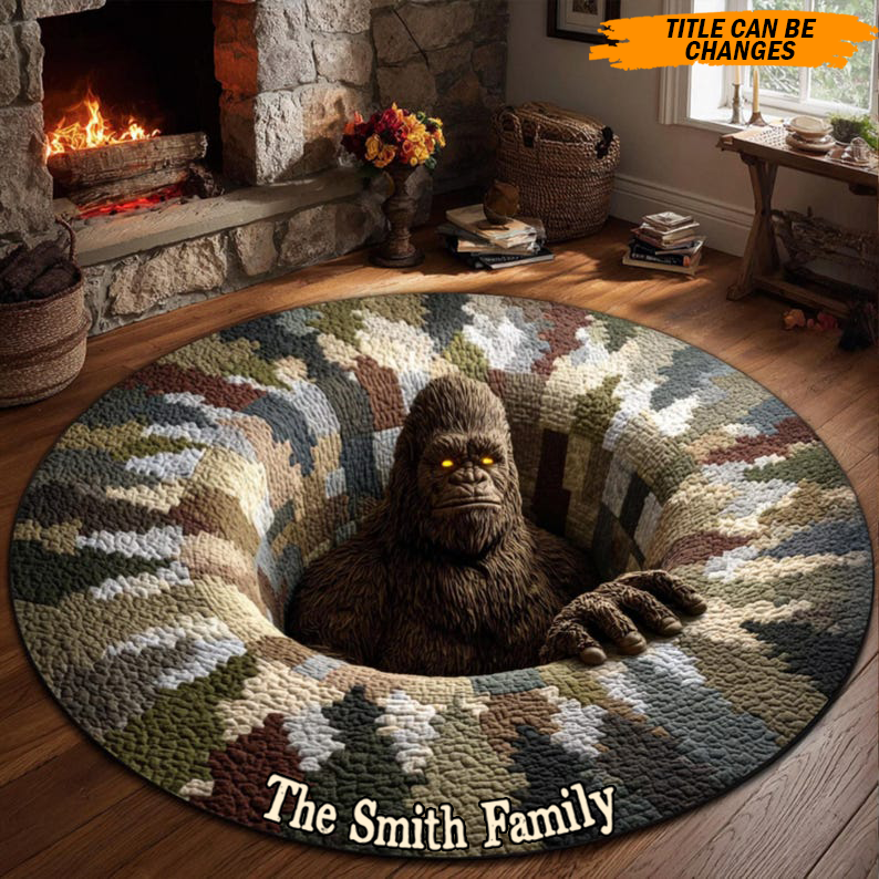 Personalized Bigfoot Hole Escape Quilted Round Mat