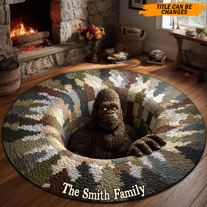 Personalized Bigfoot Hole Escape Quilted Round Mat