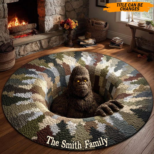 Personalized Bigfoot Hole Escape Quilted Round Mat