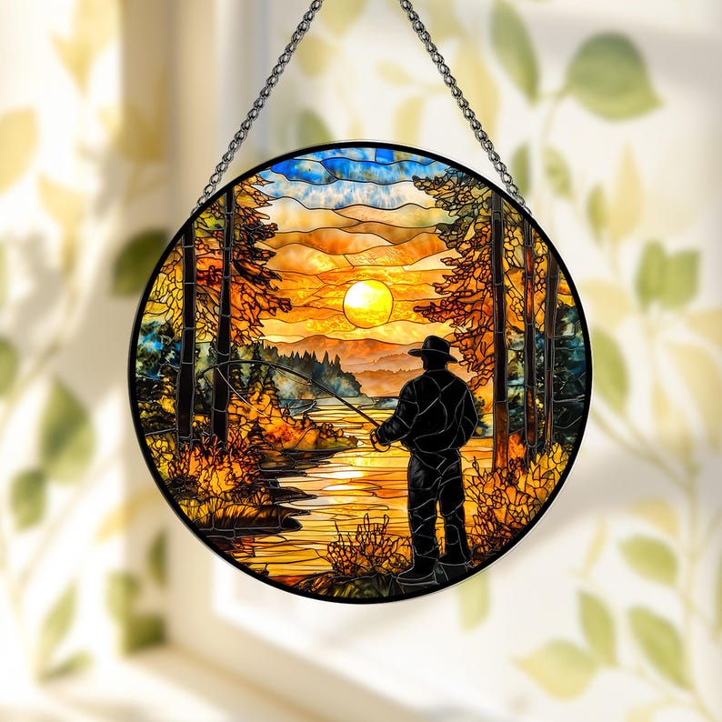 Stained Glass Fly Fishing Sunset