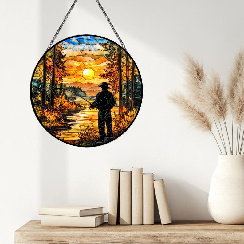 Stained Glass Fly Fishing Sunset