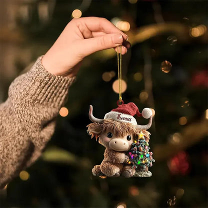 Personalized Cute Highland Cow Christmas Ornament