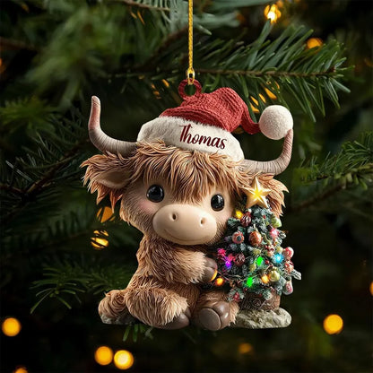 Personalized Cute Highland Cow Christmas Ornament