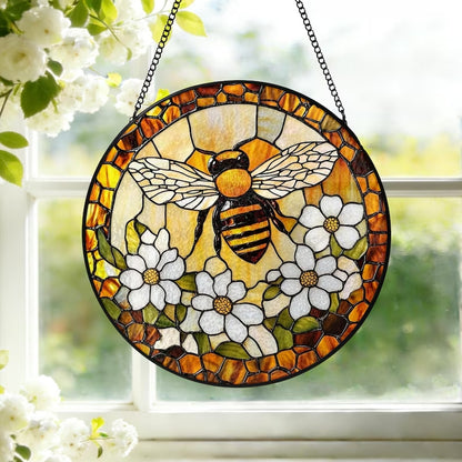 Bee Garden Flower Window Hanging Suncatcher, Acrylic Suncatcher