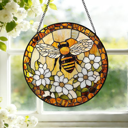 Bee Garden Flower Window Hanging Suncatcher, Acrylic Suncatcher