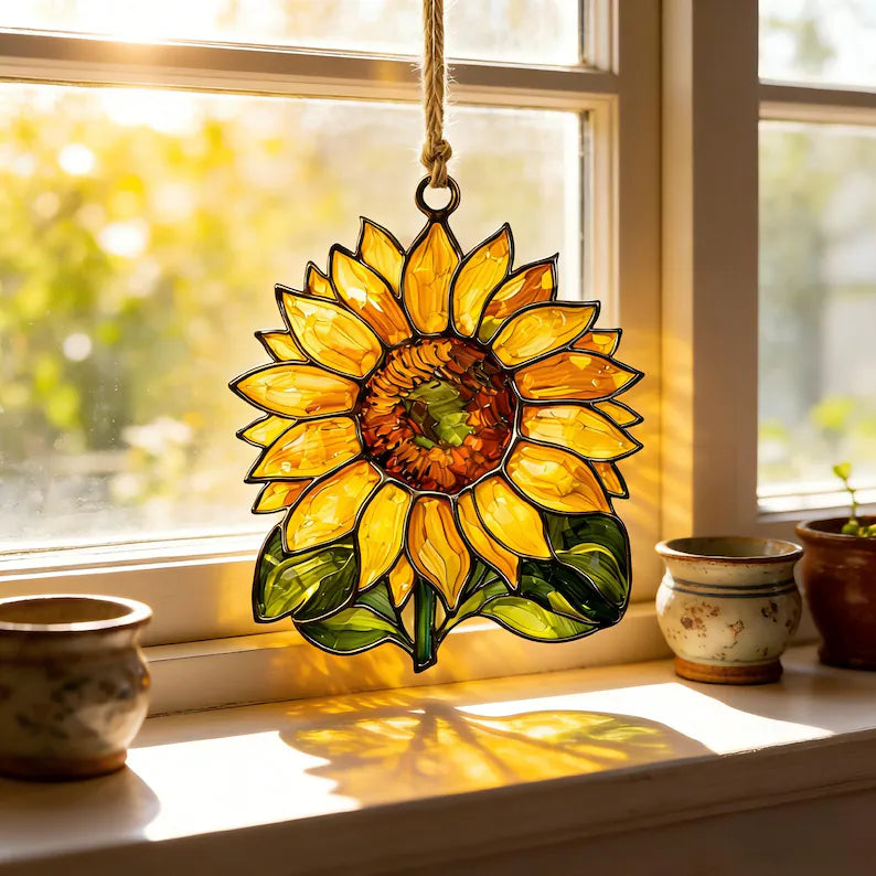Personalized Sunflower Shape Stained Glass Suncatcher