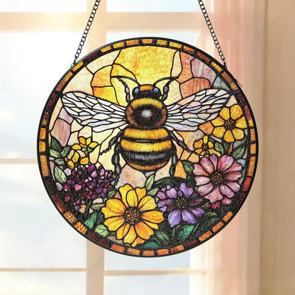 Bee Garden Flower Window Hanging Suncatcher, Acrylic Suncatcher