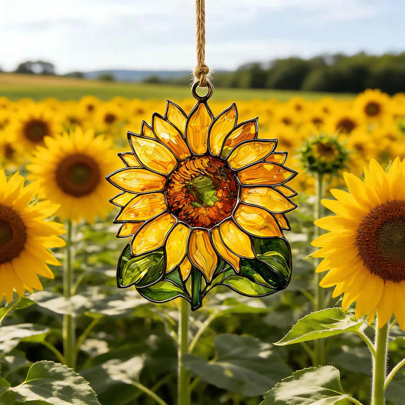 Personalized Sunflower Shape Stained Glass Suncatcher