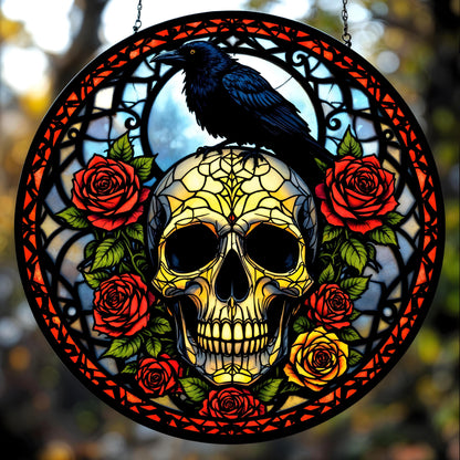 Raven With Roses and Skull Acrylic Window