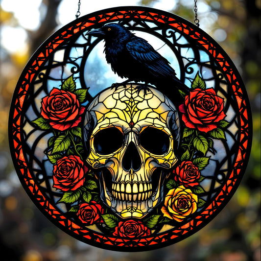 Raven With Roses and Skull Acrylic Window
