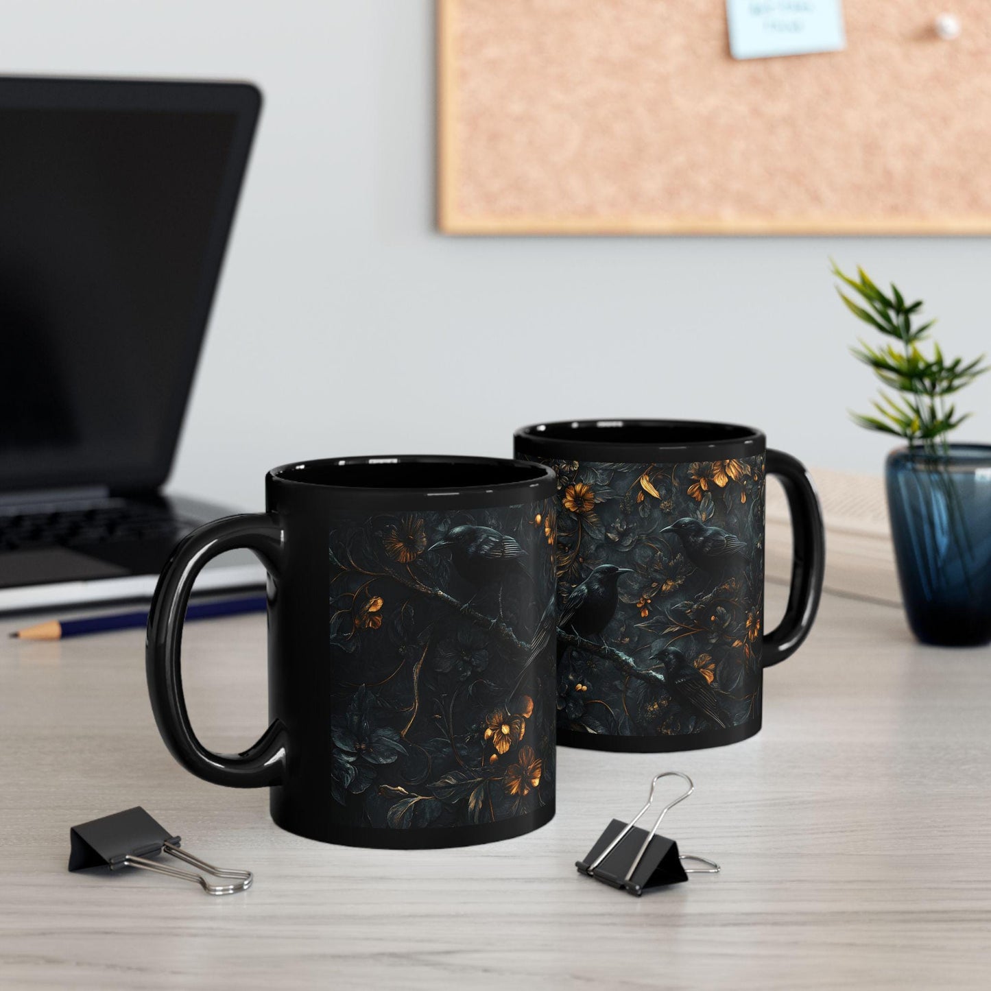 Medieval Floral Crow Mug - Medieval Floral Mug